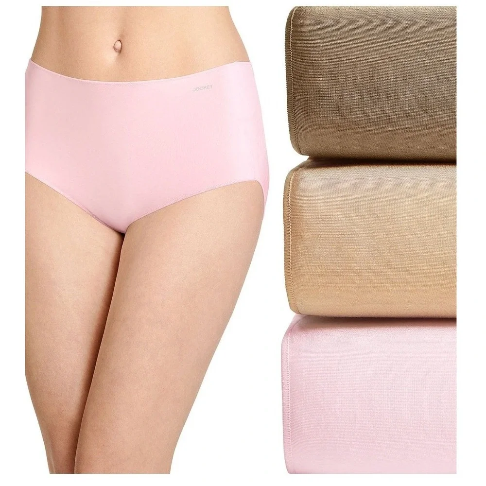 Women's Jockey‎ 3-Pk No Panty Line Promise Hip Briefs, Pink/Beige, Size 9XXL,NWT